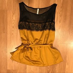 Blouse with lace detail and tie sash